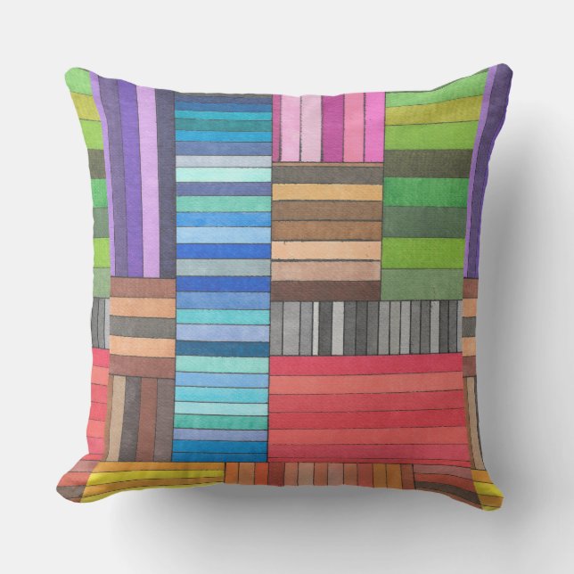 Colourful Geometric Striped Pattern in Rainbow  Cushion (Front)