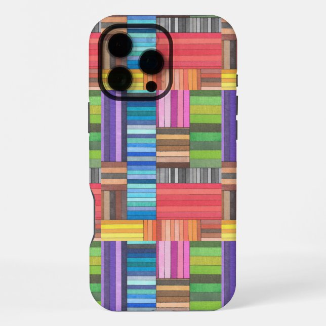 Colourful Geometric Striped Pattern in Rainbow  iPhone Case (Back)