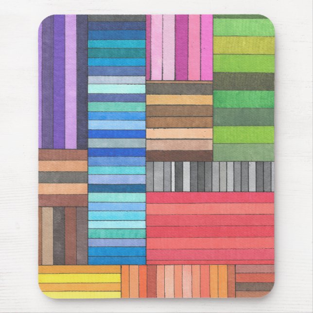 Colourful Geometric Striped Pattern in Rainbow  Mouse Mat (Front)