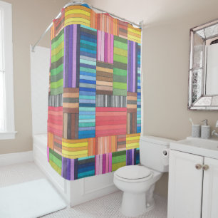Colourful Geometric Striped Pattern in Rainbow Shower Curtain