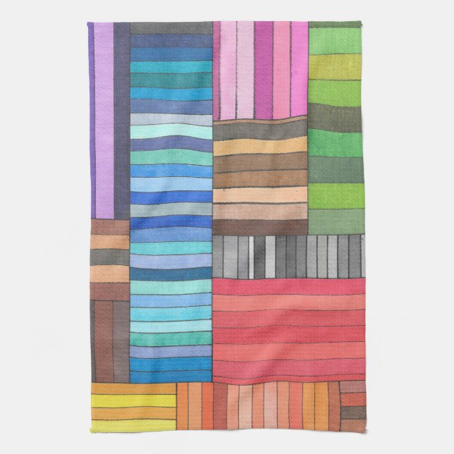 Colourful Geometric Striped Pattern in Rainbow  Tea Towel (Vertical)