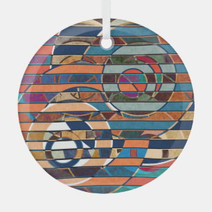 Colourful Geometric Stripes, Abstract Glass Tree Decoration