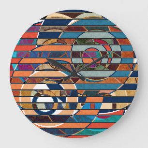 Colourful Geometric Stripes, Abstract Large Clock