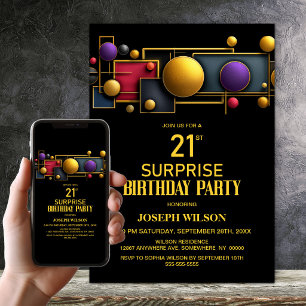 Colourful Geometric Surprise 21st Birthday Party Invitation