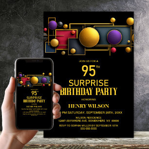 Colourful Geometric Surprise 95th Birthday Party Invitation