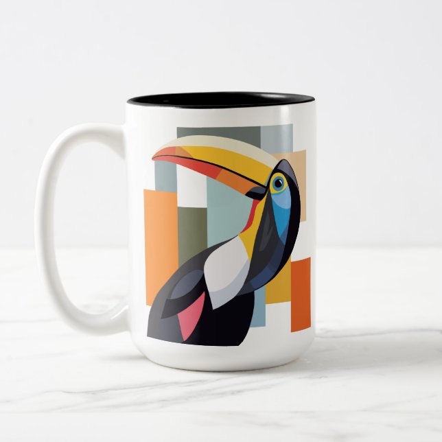 Colourful Geometric Toucan Bird  Two-Tone Coffee Mug (Left)
