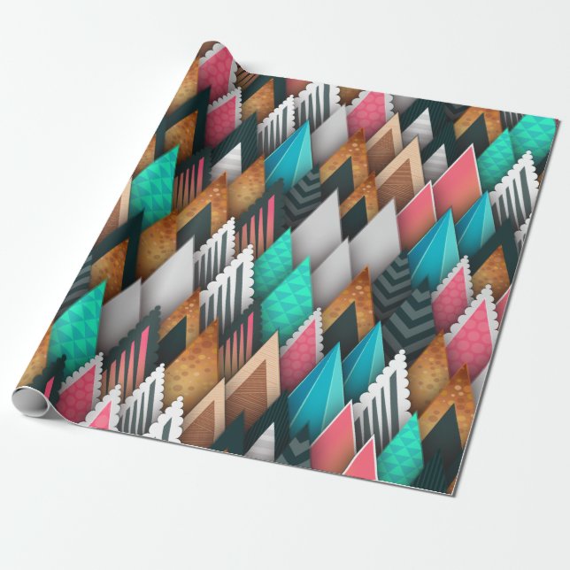Colourful Geometric Trees, Forest, Nature Wrapping Paper (Unrolled)