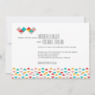 Colourful Geometric Triangle Hearts Wedding Invitation