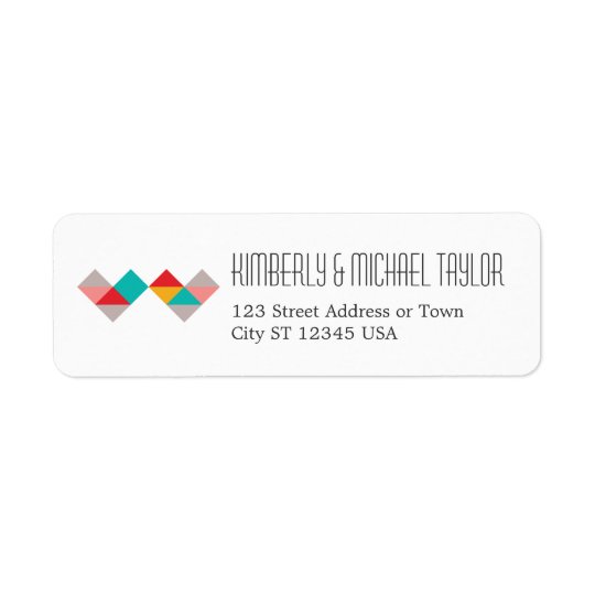 Colourful Geometric Triangle Hearts Wedding Return Address Label