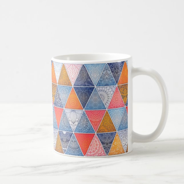 Colourful geometric triangles mandalas pattern coffee mug (Right)