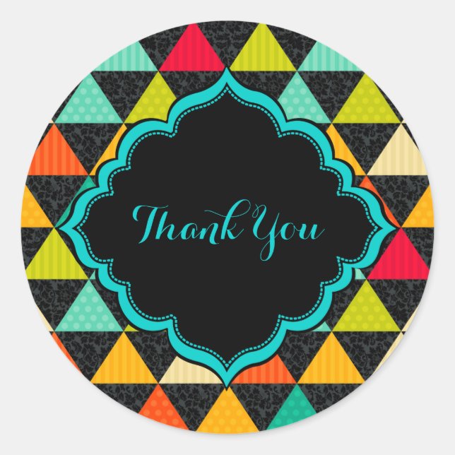 Colourful Geometric Triangles Seamless Pattern Classic Round Sticker (Front)