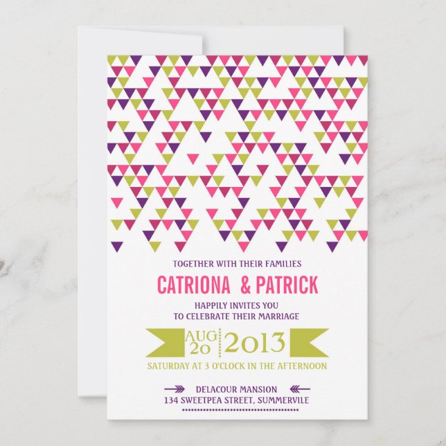 Colourful Geometric Triangles Wedding Invitation (Front)