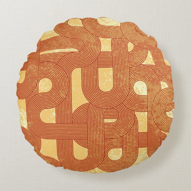 Colourful Geometric Vintage Abstract. Round Cushion (Front)