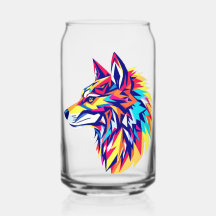 Colourful Geometric Wolf Drinkware Set