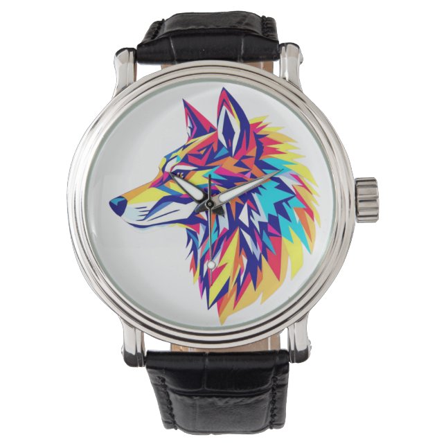Colourful Geometric Wolf eWatch Watch (Front)