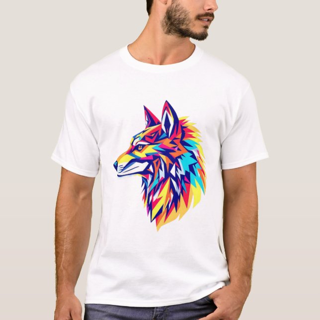 Colourful Geometric Wolf T-Shirt (Front)
