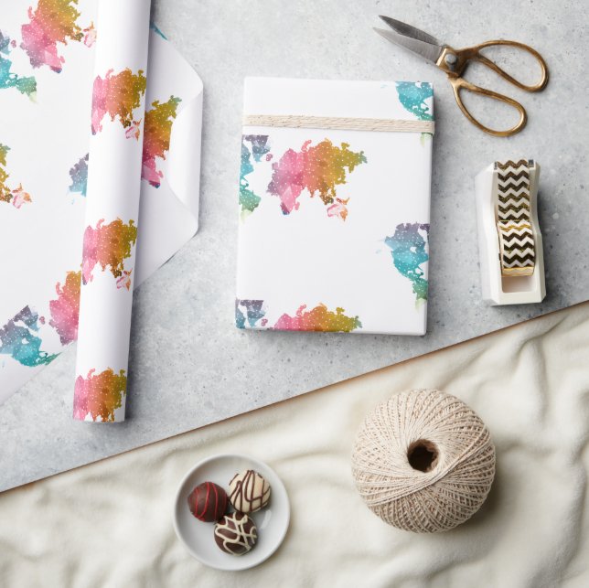 Colourful Geometric World Map Wrapping Paper  (Crafts)