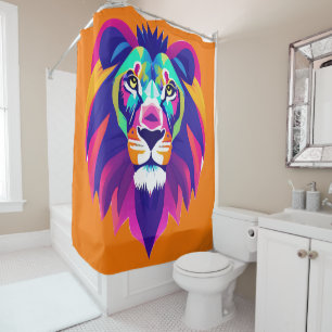 Colourful Geometrical Lion Head Shower Curtain