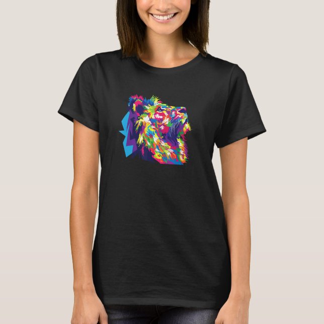 Colourful Geometrical Lion Rainbow Lion Head Desig T-Shirt (Front)