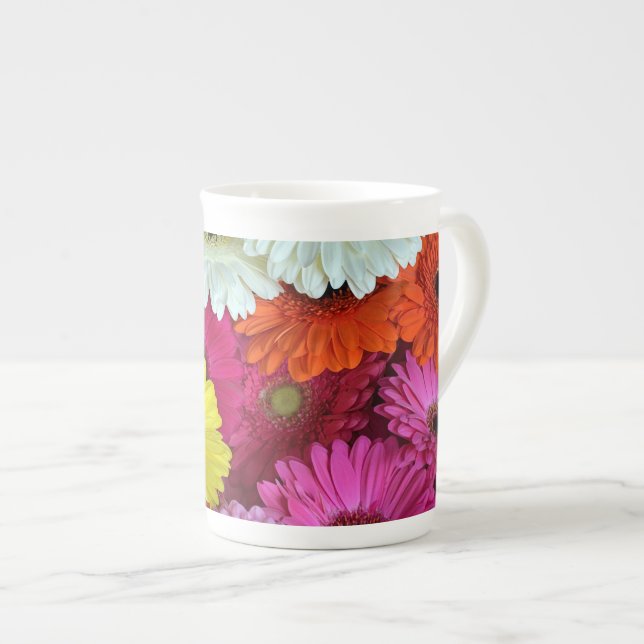 Colourful gerber flowers bone china mug (Front Right)