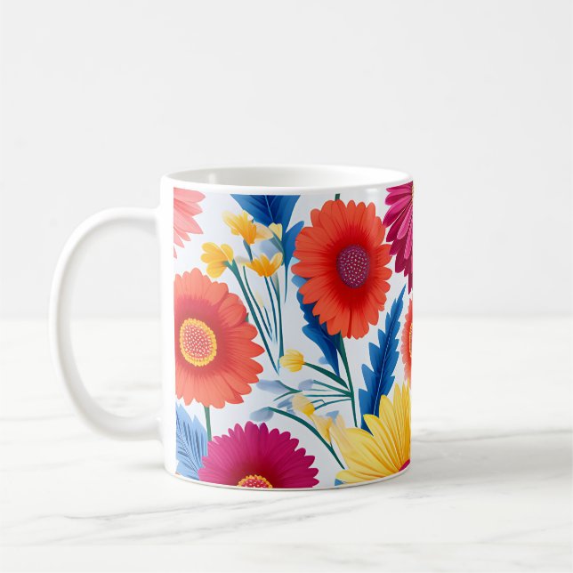 Colourful Gerbera Daisies Floral Coffee Mug (Left)