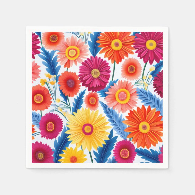 Colourful Gerbera Daisies Floral Napkin (Front)