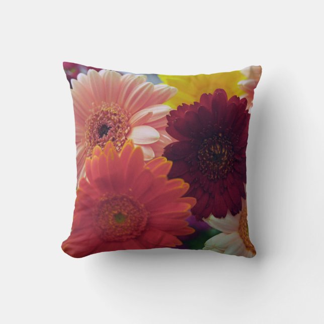 Colourful Gerbera Daisy Flowers Throw Pillows (Front)