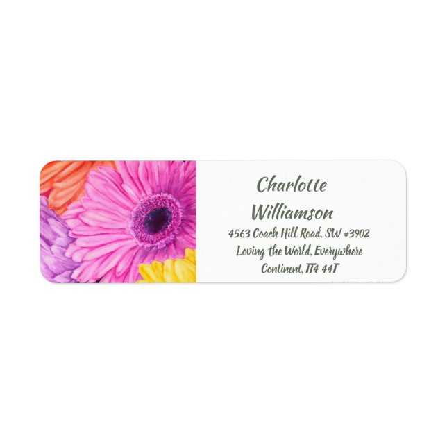Colourful Gerbera Flowers in Watercolor Address (Front)