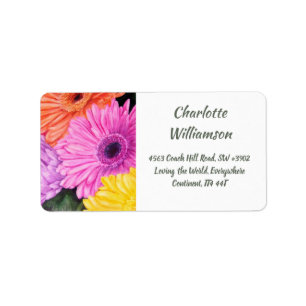 Colourful Gerbera Flowers in Watercolor Address Label