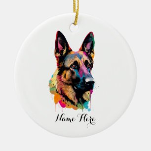 Colourful German Shepherd Ceramic Tree Decoration