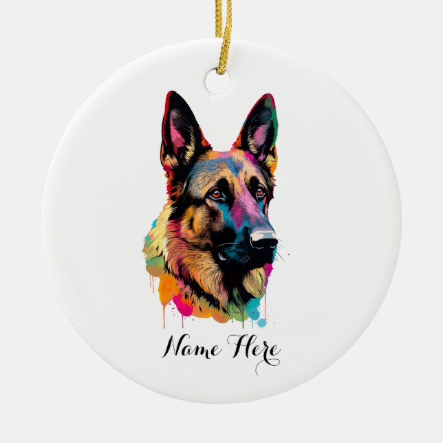 Colourful German Shepherd Ceramic Tree Decoration (Front)