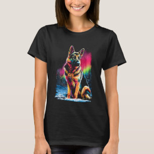 Colourful German Shepherd Dog Aurora Borealis Wint T-Shirt