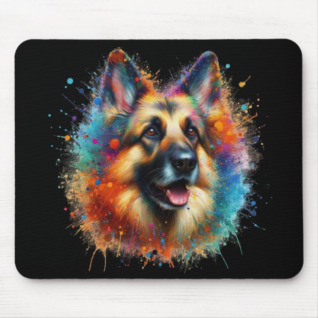 Colourful German Shepherd Paint Splatter Mouse Mat (Front)