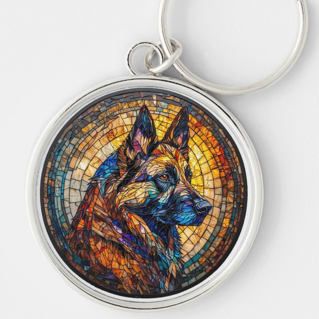 Colourful German Shepherd Portrait Key Ring (Front)