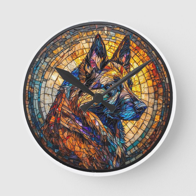 Colourful German Shepherd Portrait Round Clock (Front)