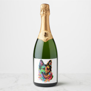 Colourful German Shepherd Sparkling Wine Label