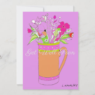 Colourful Get Well Flowers In A Mug Card