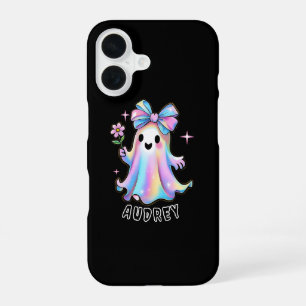 Colourful Ghost Design with Bow and Flower iPhone 16 Case