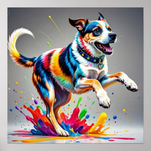 Colourful giant happy playful funny dog, poster