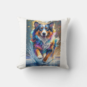 Colourful giant happy playful funny dog, splash cushion