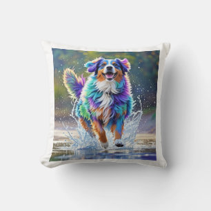 Colourful giant happy playful funny dog, splash cushion