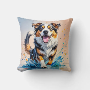 Colourful giant happy playful funny dog, splash cushion