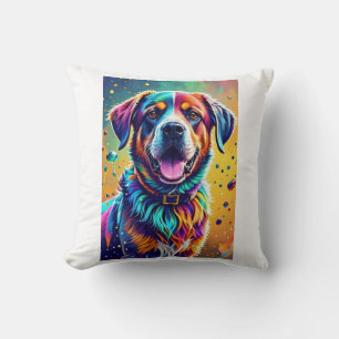 Colourful giant happy playful funny dog, splash cushion