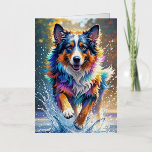 Colourful giant happy playful funny dog, splash foil greeting card