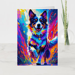 Colourful giant happy playful funny dog, splash foil greeting card