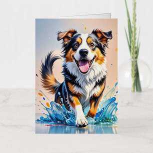 Colourful giant happy playful funny dog, splash foil greeting card