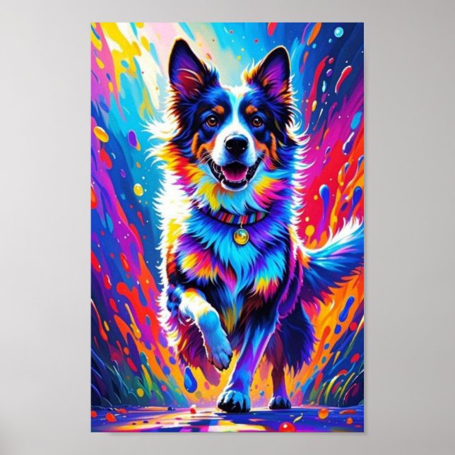 Colourful giant happy playful funny dog, splash poster (Front)