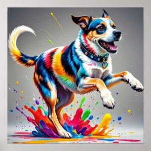 Colourful giant happy playful funny dog, splash poster