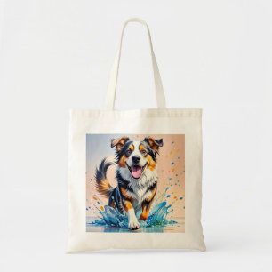 Colourful giant happy playful funny dog, splash tote bag