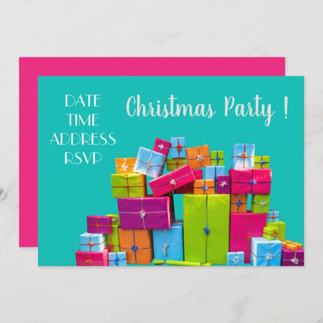 Colourful gifts modern Christmas party Invitation (Front/Back)